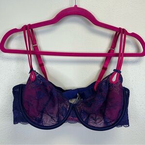 Victoria's Secret Sexy Little Things 38C Lace Bra Navy/Indigo and Pink Lingerie
